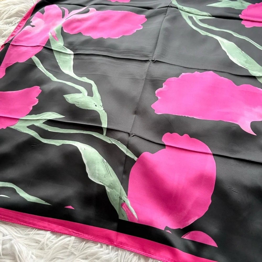 Givenchy black pink floral silky scarf size 35x35‼️LAST ONE LEFT